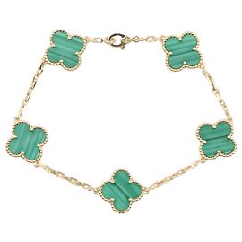 Van Cleef & Arpels Vintage Alhambra Armband mit 5 Motiven aus Malachit