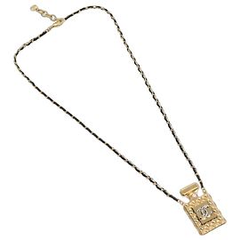 Collana a catena lunga in metallo Chanel CC con ciondolo a forma di flacone di profumo, pelle, cristalli e perle finte