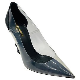 Autre Marque Saint Laurent Opyum 110 Pumps aus Nero / Transparentem Lackleder und PVC mit YSL-Logo-Absatz