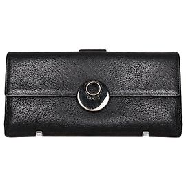Gucci – Portafoglio lungo in pelle nera – Chiusura logo – Made in Italy