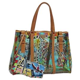 PRADA Tote Bag Vinyl Leather Clear Multicolor Silver BR2515