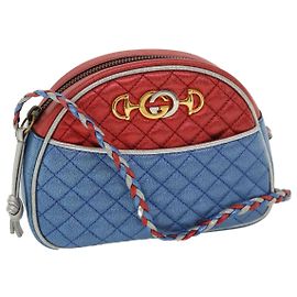 GUCCI Horsebit Pochette Schultertasche Lamb Skin Red Blue 534951