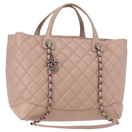 CHANEL Sac Tote Matelassé en Cuir 2 voies Rose Argent CC
