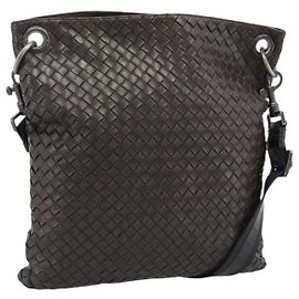BOTTEGA VENETA INTRECCIATO Shoulder Bag Leather Brown Silver