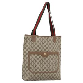 GUCCI Sac Tote GG Supreme Web Sherry Line PVC Beige Or