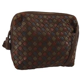 BOTTEGA VENETA INTRECCIATO Shoulder Bag Leather Brown Gold
