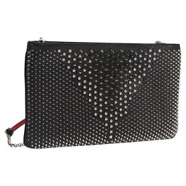 Christian Louboutin Chain Shoulder Bag Leather Black Silver