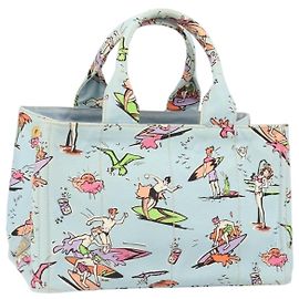 PRADA Canapa MM Hand Bag Canvas Light Blue Gold