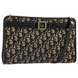 Christian Dior Sac à épaule en toile Trotter Navy Gold