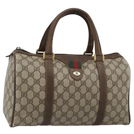 GUCCI GG Supreme Web Sherry Line Boston Bag PVC Beige Gold 58 02 007