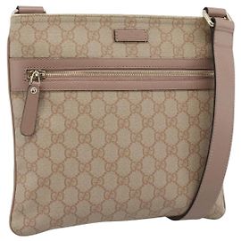 GUCCI GG Supreme Schultertasche PVC Leder Rosa Goldfarben