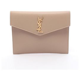 Borsa a pochette in pelle beige Yves Saint Laurent