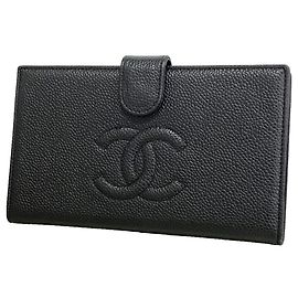 Carteira longa Chanel em couro de bezerro granulado preto