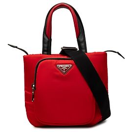 Prada Sac Tote Cargo Tessuto Small Rouge avec Poches