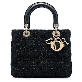 Dior Black Medium Tweed Cannage Lady Dior