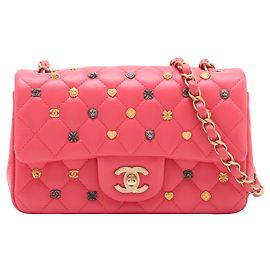 Chanel Pink Mini Rectangular Classic Lambskin Lucky Charms Single Flap