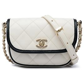 Chanel White Mini CC Bicolor Quilted Caviar Messenger Flap