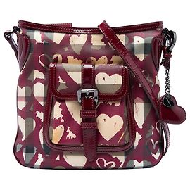 Bolsa Tiracolo Burberry Beige House Check em Lona Revestida com Corações