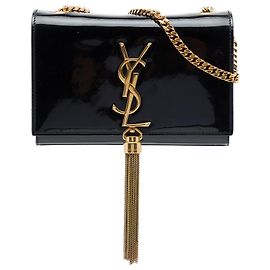Autre Marque Saint Laurent Black Small Patent Monogram Kate Tassel Crossbody