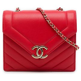 Chanel Red Small CC Chevron Calfskin Envelope Flap
