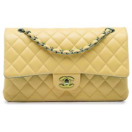 Chanel Yellow Medium Classic Lambskin Double Flap