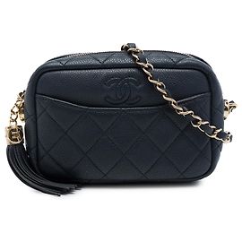 Chanel Black Mini Quilted Caviar Coco Tassel Camera Case