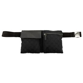 Bolso cinturón Gucci de lona GG negra con doble bolsillo