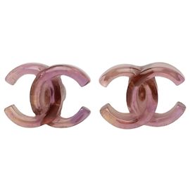 Brincos Chanel Purple CC Resin Bullet Back