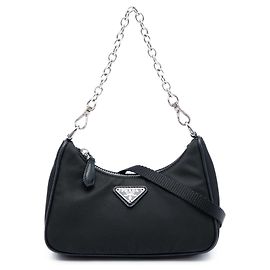 Borsa Satchel Prada Re Edition 2005 in Tessuto con Rifiniture in Saffiano Nero Mini