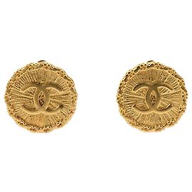 Chanel Gold CC Gold Plated Sunburst Round Clip On Earrings