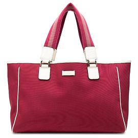 Sacola Gucci em lona rosa com faixa Web