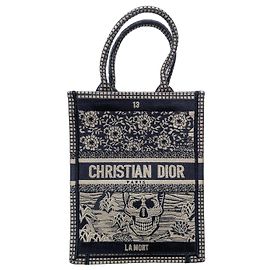 Christian Dior Book Tote La Mort Vertical Canvas Navy Beige