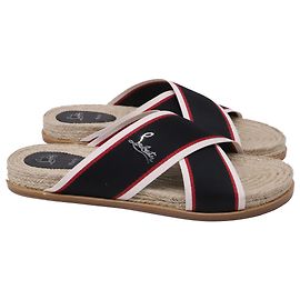 Sandali slide Hot Cross Christian Louboutin in tela nera