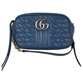 Borsa a tracolla Gucci GG Marmont Small Chain Matelassé in pelle Aria Blue