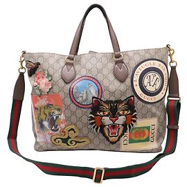 Borsa Tote Gucci GG Soft Supreme in tela rivestita Courrier in nylon canvas marrone