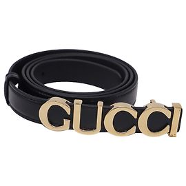 Cinto fino Gucci com fivela de logótipo em pele de vitelo preta