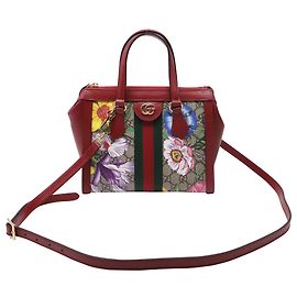 Borsa Tote Piccola Gucci GG Flora in Tela Rivestita Ophidia in Pelle Rossa