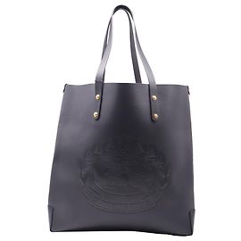Saco Tote Burberry com Brasão em Relevo em Pele Preta