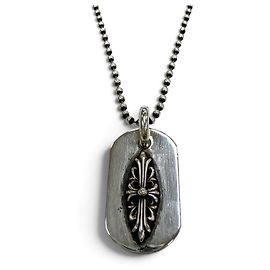 Chrome Hearts Raised Dogtag Floral Cross Silver Halskette
