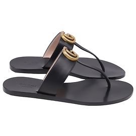 Sandali slide con listino Gucci GG Marmont in pelle nera