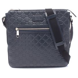 Gucci Guccissima Schultertasche aus dunkelblauem Leder