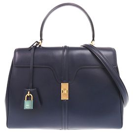 Céline Celine 16 Seize Medium Schultertasche aus Leder in Navy