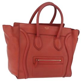 Céline CELINE Luggage Mini Shopper Hand Bag Leather Red Gold Tone Auth LN095V