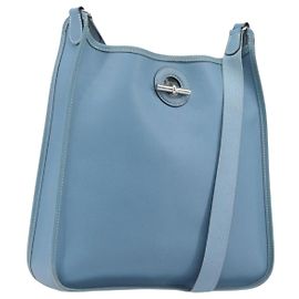 Hermès Bolso de hombro HERMES Vespa PM Cuero Courchevel Azul Claro Plata Auth 208764A