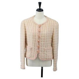Giacca senza collo CHANEL in tweed 40 Ivory Gold CC Auth 207912M