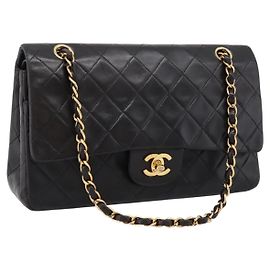CHANEL Chain Matelasse 25 Schultertasche aus Lammleder Schwarz Gold CC Auth 209270V