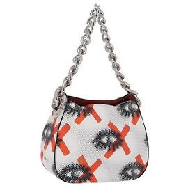 PRADA Chain Shoulder Bag Leather White Silver Auth 207574M