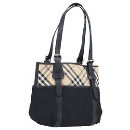 Borsa Tote BURBERRY Nova Check Canvas Beige Silver Auth 208838V