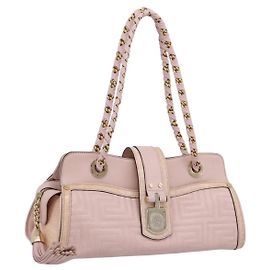 Borsa Tote con Catena VERSACE Pelle Pink Gold Auth 207875M