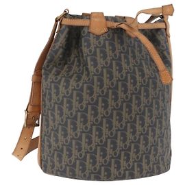 Borsa a tracolla Christian Dior Trotter Canvas PVC Navy Gold Auth 203833